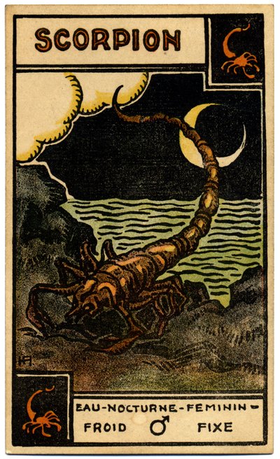 Paranormalne. Astrologia. Skorpion (Skorpion). Karta astrologiczna z: Le Tarot Astrologique (Astrological Tarot), Georges Muchery, Francja autorstwa Unbekannter Künstler