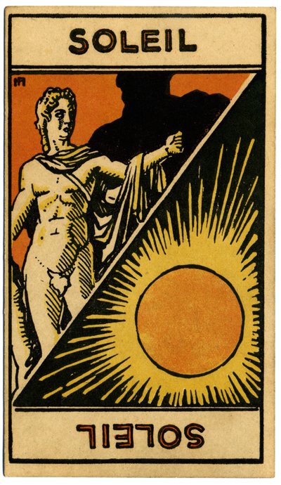 Paranormalne. Astrologia. Słońce (gwiazda). Karta astrologiczna z: Le Tarot Astrologique (Astrological Tarot), Georges Muchery, Francja autorstwa Unbekannter Künstler