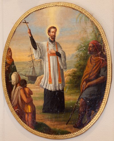 Igreja paroquial (Igreja Paroquial Sint-Dionysius van Lede). Interior. Pintura como um medalhão oval. Um santo como missionário.polonês autorstwa Unbekannter Künstler