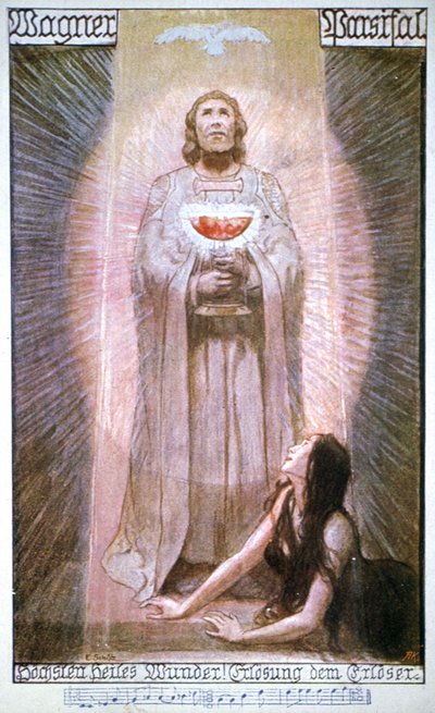Parsifal z Graalem, umierający Kundry, początek XX wieku (pocztówka) autorstwa Unbekannter Künstler