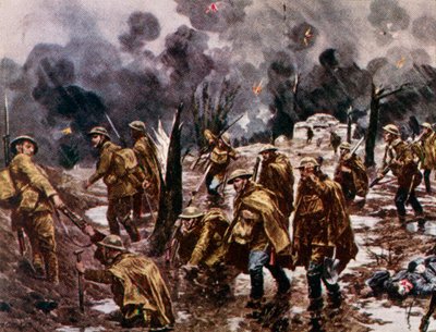"Passchendaele" - żołnierze w błocie w pobliżu Ypres w Belgii podczas I wojny światowej autorstwa Unbekannter Künstler