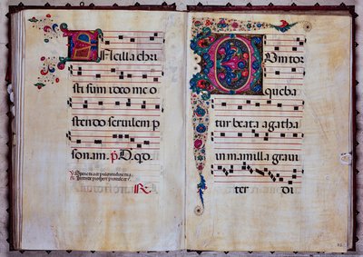 Biblioteka Piccolomini: księga chóralna, kod.12.N, ff. 92v-93r z „foliowanym inicjałem”, autorstwa Venturino Mercati. autorstwa Unbekannter Künstler