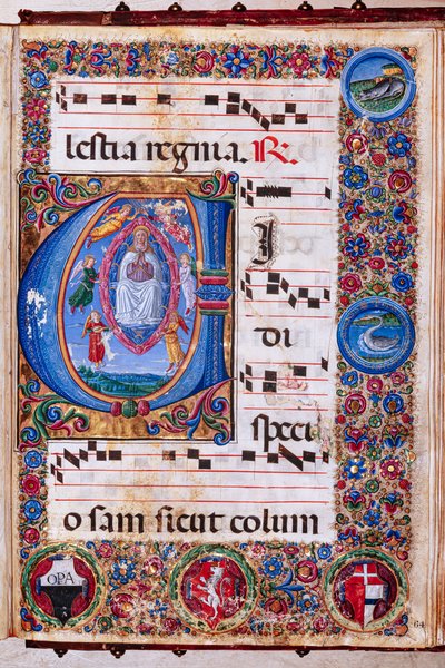 Biblioteka Piccolomini: Księga Chóralna, dor. 15.Q., ff. 64r z „Wniebowzięciem Marii” Guidoccia Cozzarelli i Bernardino Cignoni. autorstwa Unbekannter Künstler