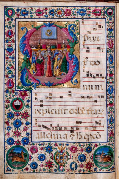 Biblioteka Piccolomini: księga chóralna, dorsz. 23,8, nn. 100v z „Zieloną Świątką” Girolamo da Cremona. autorstwa Unbekannter Künstler