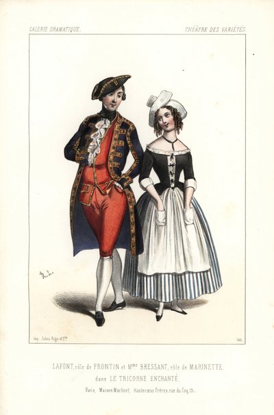 Pierre-Cheri Lafont w roli Frontina i Madame Bressant lub Augustine Dupont jako Marinette w Le Tricorne Enchante Theophile