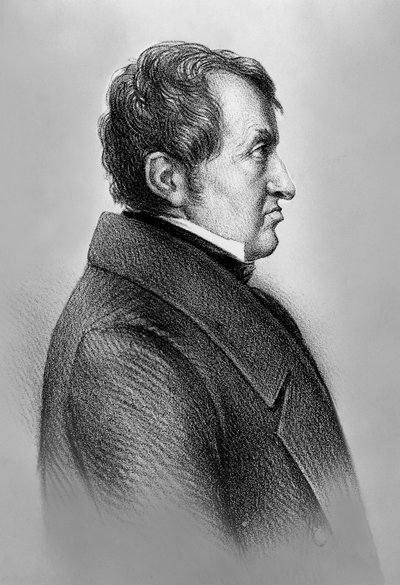 Portret Andre-Marie Ampere (1775-1836), francuskiego fizyka, matematyka i jednego z twórców nauki klasycznego elektromagnetyzmu autorstwa William M. Timlin