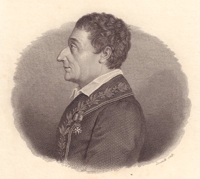 Portret włoskiego matematyka i astronoma Josepha-Louis Lagrange lub Giuseppe Lodovico Lagrangia (1736-1813), miedzioryt Locatelli z medalu autorstwa William M. Timlin