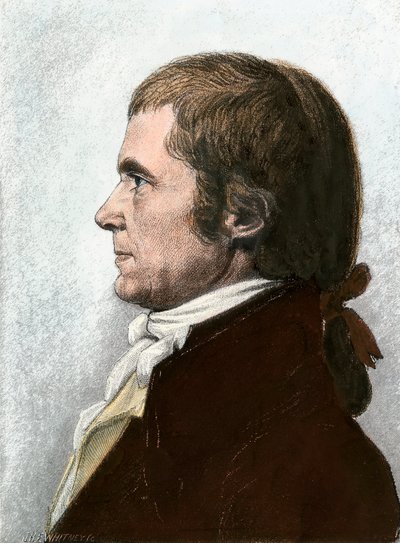 Portret Johna Marshalla (1755-1835), amerykańskiego prawnika i męża stanu, prezesa Sądu Najwyższego Stanów Zjednoczonych. Litografia z XIX wieku na podstawie obrazu Charlesa Fevret de Saint Memin (1770-1852). autorstwa Unbekannter Künstler