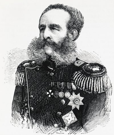 Portret księcia Dmitrija Iwanowicza Światopełk-Mirskiego (1825-1899), rosyjskiego generała, rycina autorstwa William M. Timlin