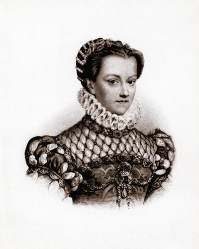 Portret królowej Francji Elżbiety Austriaczki (1555-1592) Rycina z XIX wieku autorstwa Unbekannter Künstler