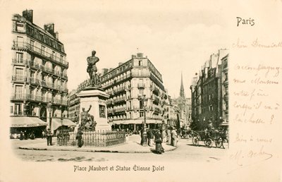 Pocztówka/miejsce Maubert/statua Etienne Dolet/Paryż/Seine/Ile de France/Francja autorstwa William M. Timlin