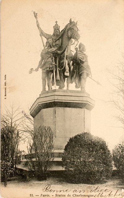 Pocztówka/Posąg Karola Wielkiego/Paryż/Sekwana/Ile de France/Francja autorstwa William M. Timlin