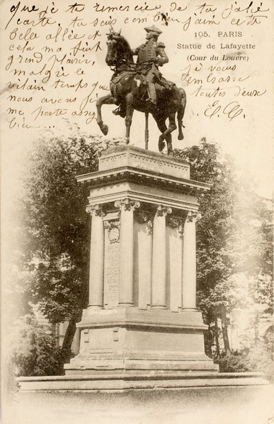 Pocztówka/Posąg Lafayette/Sąd Luwru/Paryż/Sekwana/Ile de France/Francja autorstwa William M. Timlin