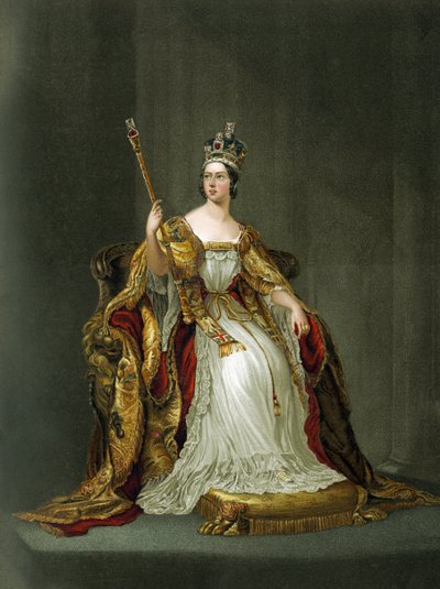 Angielska królowa Wiktoria w szatach koronacyjnych w 1837 r. autorstwa Unbekannter Künstler
