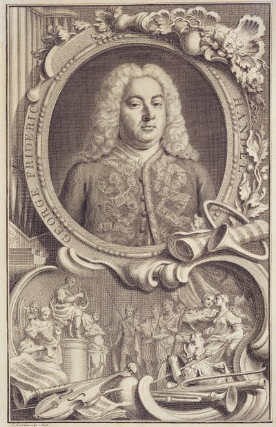 RM 7.f.5 George Frederick Handel (1685-1759), frontyspis do „Izraela w Egipcie”, ryty przez Jacobusa Houbrakena (1698-1780) autorstwa Unbekannter Künstler