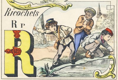 R: Rykoszety - alfabet gier, ok. 1890 (ilustracja) autorstwa Unbekannt