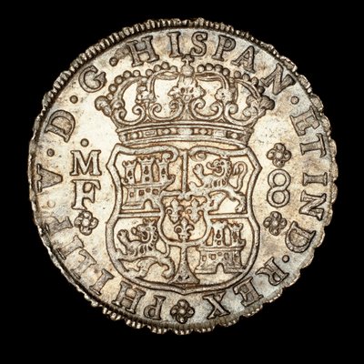 Rzadka srebrna moneta, hiszpański król Ferdynand VI, 8 reali, ukoronowana tarcza z hiszpańską bronią 1740 (foto) autorstwa Unbekannter Künstler