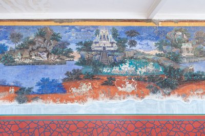 Freski Reamkera zdobiące ściany kompleksu pałacu królewskiego w Phnom Penh w Kambodży (zdjęcie) autorstwa Unbekannter Künstler