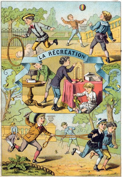 Rekreacja na dziedzińcu szkolnym. Grawer w „Alphabet des petits ecoliers”. Obraz Epinal, ok. 1885. Kolekcja Privee autorstwa Unbekannt