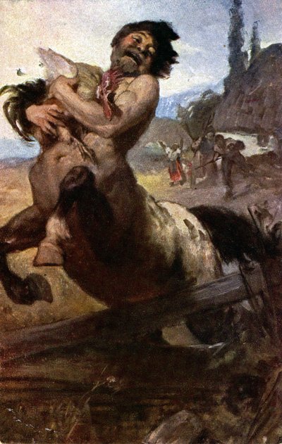 Religia. Mitologia grecka. Centaur złodziej. ilustracja: Gyula Benczur, Węgry, ok. 1910 Coll. Część. (Pocztówka) autorstwa Unbekannter Künstler