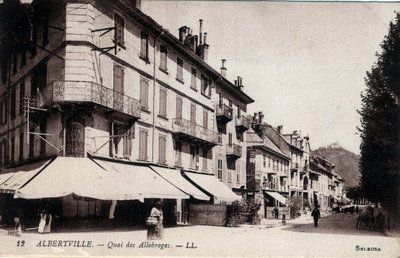 Rodan-Alpy, Sabaudia (73), Albertville: widok na Quai des Allobroges - Pocztówka koniec XIX-XX wieku autorstwa William M. Timlin