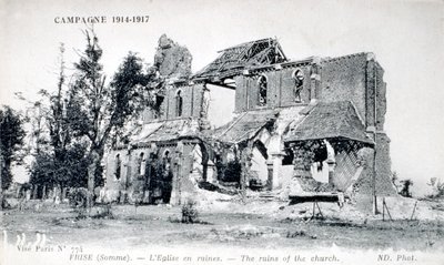 Ruiny kościoła w wiosce Frise, Somme, Francja 1914-1918 (pocztówka) autorstwa Unbekannter Künstler