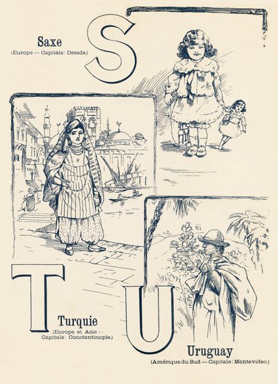 S T U: Saksonia, Turcja, Urugwaj – ABC dwóch światów. Emile Guerin, wydawca, Paryż, ok. 1900. Wymiary: 27,5 x 21,5 cm autorstwa Unbekannt