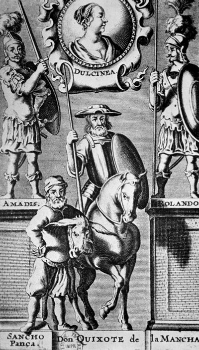 Sancho Pansa i Don Kichot pod portretem Dulcynei (według Miguela de Cervantesa) autorstwa Unbekannter Künstler