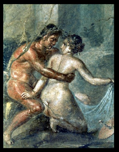 Satyr i Maenad, fragment malowidła ściennego w Pompejach autorstwa Unbekannter Künstler
