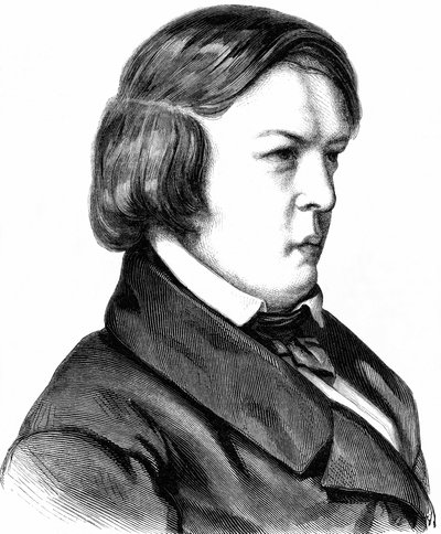 Schumann, Robert , niemiecki kompozytor, ur. 08. 06. 1810 w Zwickau, zm. 29. 07. 1856 w Endenich koło Bonn, drzeworyt około 1860 roku autorstwa Unbekannter Künstler