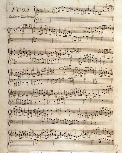 Strona z nutami do Fugi w utworach na klawesyn Domenico Scarlatti autorstwa Unbekannter Künstler