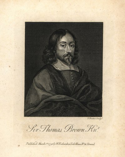 Sir Thomas Brown, angielski polimata i pisarz zajmujący się nauką, medycyną, religią i ezoteryką, zm. 1682 r. Miedzioryt z dzieła Williama Richarda Portraits Illustrating Granger
