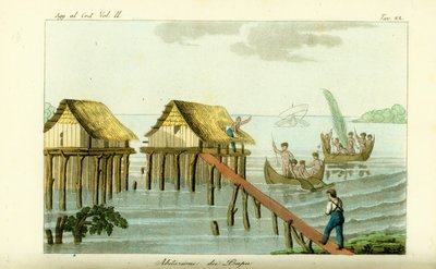 Domy na palach w oceanie na wyspie Rawak, Papua Nowa Gwinea autorstwa Unbekannt