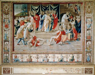 Śmierć Anianusa z Brukselskich Gobelinów, repliki watykańskiej serii Dziejów Apostolskich Rafaela (gobelin) autorstwa Unbekannt