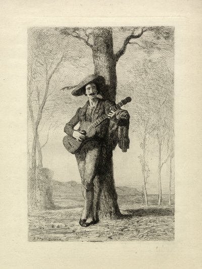 Gitarzysta, Francja, ok. 1870 r. (grawerunek) autorstwa Unbekannter Künstler