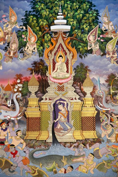 Życie Buddy, fresk ścienny, klasztor Wat Maniratanaram, Phnom Penh, 2022 (zdjęcie) autorstwa Unbekannter Künstler