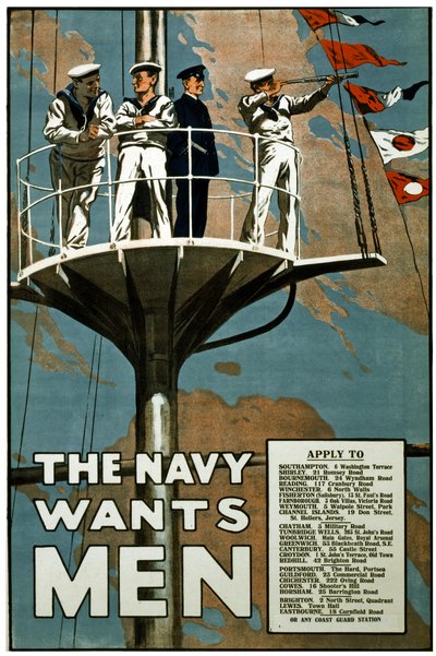 Marynarka wojenna chce mężczyzn, ok. 1915 (litografia) autorstwa Unbekannt