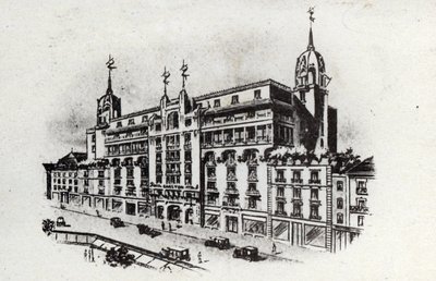 Turystyka termalna: widok na hotel Carlton w Vichy, Francja ok. 1905 r. (pocztówka) autorstwa Unbekannter Künstler