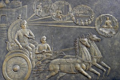 Świątynia buddyjska Tinh Xa Ngoc Chau, Życie Buddy, Siddhartha Gautama, Książę Siddhartha poprosił woźnicę o zabranie go na serię przejażdżek po okolicy, Chau Doc, Wietnam, 2018 (zdjęcie) autorstwa Unbekannt