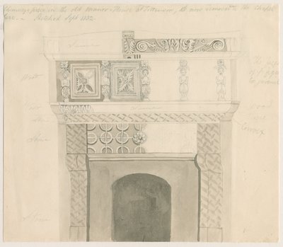 Tittensor - Kawałek komina w Manor House: rysunek ołówkiem i wash, wrzesień 1832 autorstwa Unbekannt