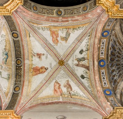 Transept południowo-trzecie zachodnie przęsło, Izaak prosi Exhaù o przyniesienie mu zwierzyny, Rebecca ubiera Jakuba w ubrania z Exhaù, Jacob mylony z Exhaù daje jedzenie Izaakowi, Esaac wraca z dziczyzną, Katedra Santa Maria Assunta, Duomo, Cremona, Lomba autorstwa Unbekannt