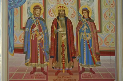 Ukraina, Kijów, Monaster św. Michała (oryg.1108, rekonst. 2001), fresk zewnętrzny autorstwa Unbekannt