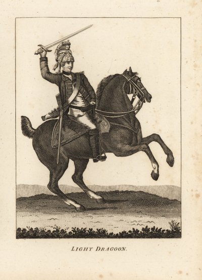 Mundur lekkiej kawalerii dragonów, z mieczem, muszkietem i hełmem autorstwa Unbekannt