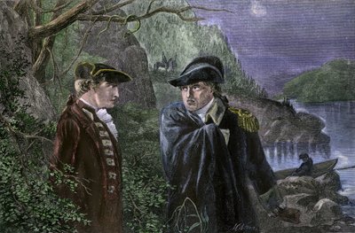Wojna o niepodległość Stanów Zjednoczonych Ameryki (1775-1783): Benedict Arnold (1741-1801) zdradził swoją ojczyznę, obiecując oddać West Point Anglii, lipiec 1780. Arnold zaoferował Brytyjczykom zwrot fortu w zamian za 20 000 funtów i stopień brygadiera.  autorstwa Unbekannter Künstler