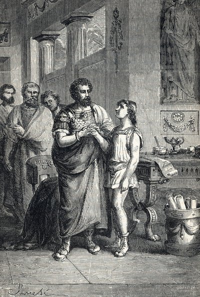 Walentynian II uznał cesarza rzymskiego przez Gracjana (375). 1888 (grawerowanie) autorstwa Unbekannter Künstler