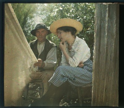 Malownicza Wandea: La lecon de filet, sierpień-1919, Longeville, Francja - Autochrom anonimowy autorstwa Unbekannter Künstler
