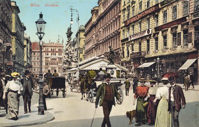 Wiedeń, Graben - słynna ulica w centrum miasta z przechadzającymi się ludźmi (pocztówka) autorstwa Unbekannter Künstler