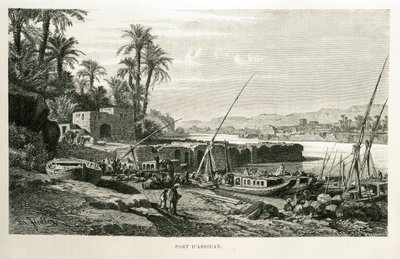 Widok na port Asuan w Egipcie - ilustracja z atlasu Egiptu autorstwa Unknown