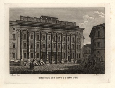Widok na świątynię Antonina i Faustyny, Tempio di Antonino Pio, Rzym autorstwa Unbekannt