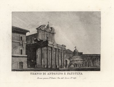 Widok świątyni Antonina i Faustyny, Tempio di Antonino e Faustyna, Forum Romanum, Rzym autorstwa Unbekannt